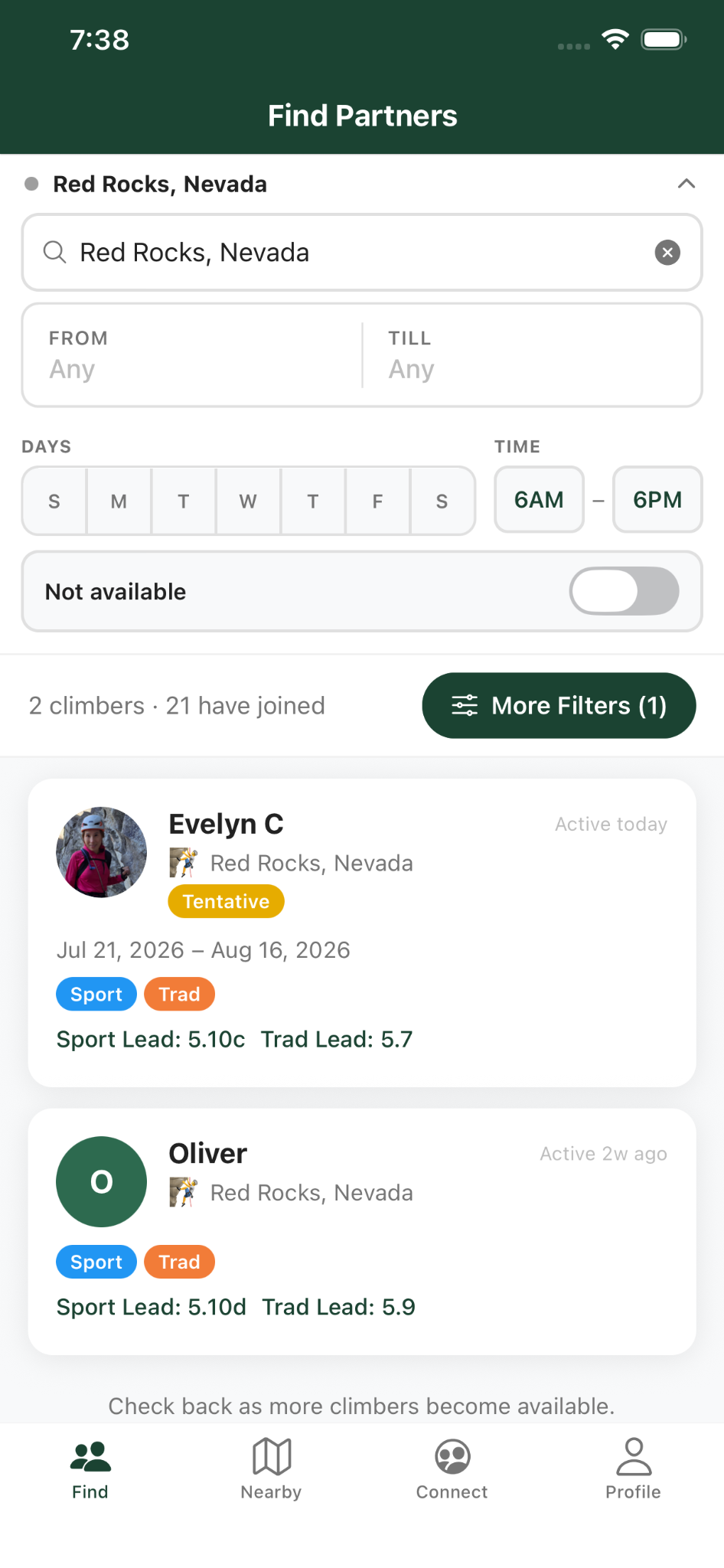 onBelay app screenshot